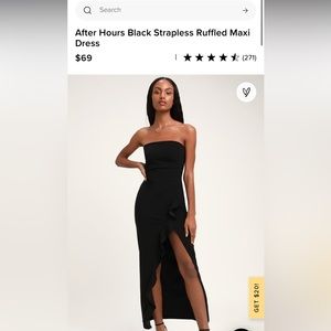 Lulu’s strapless ruffle dress, NWT, size M, black, gown